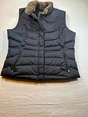 Eddie Bauer Down Quilted Vest with Faux Fur Coller Black Womans L